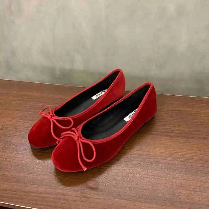 Aiertu    -  Red New Women Flat Shoes Fashion Shallow Slip On Ladies Elegant Ballerinas Shoes Soft Flat Heel Outdoor Casual Mary Jane Aiertu