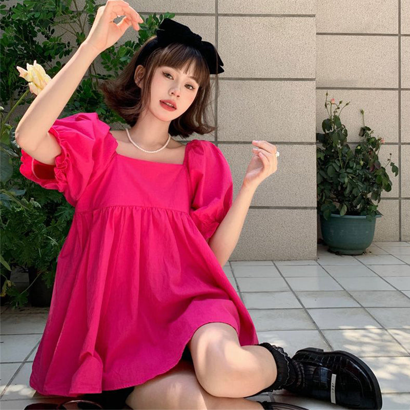 Aiertu Sweet Shirts Women Slash Neck Bandage Puff Sleeve Blouses Summer Korean Cute Off Shoulder Square Collar Loose Casual Tops Aiertu