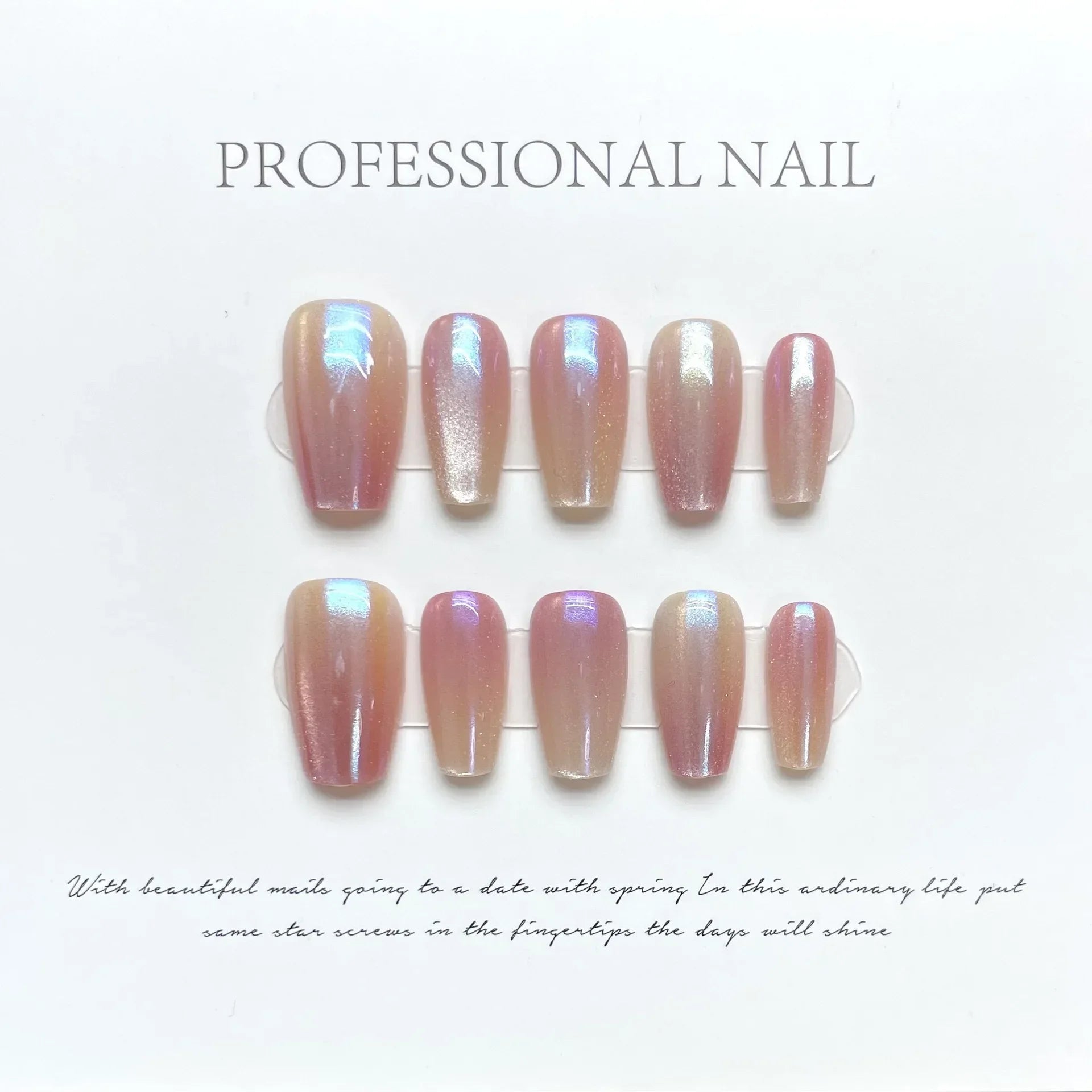 Aiertu 10Pcs Cat Eye Handmade Press On Nails with Gradient Design False Nails Full Cover French Ballerina Wearable Artificial Nail Tips Aiertu