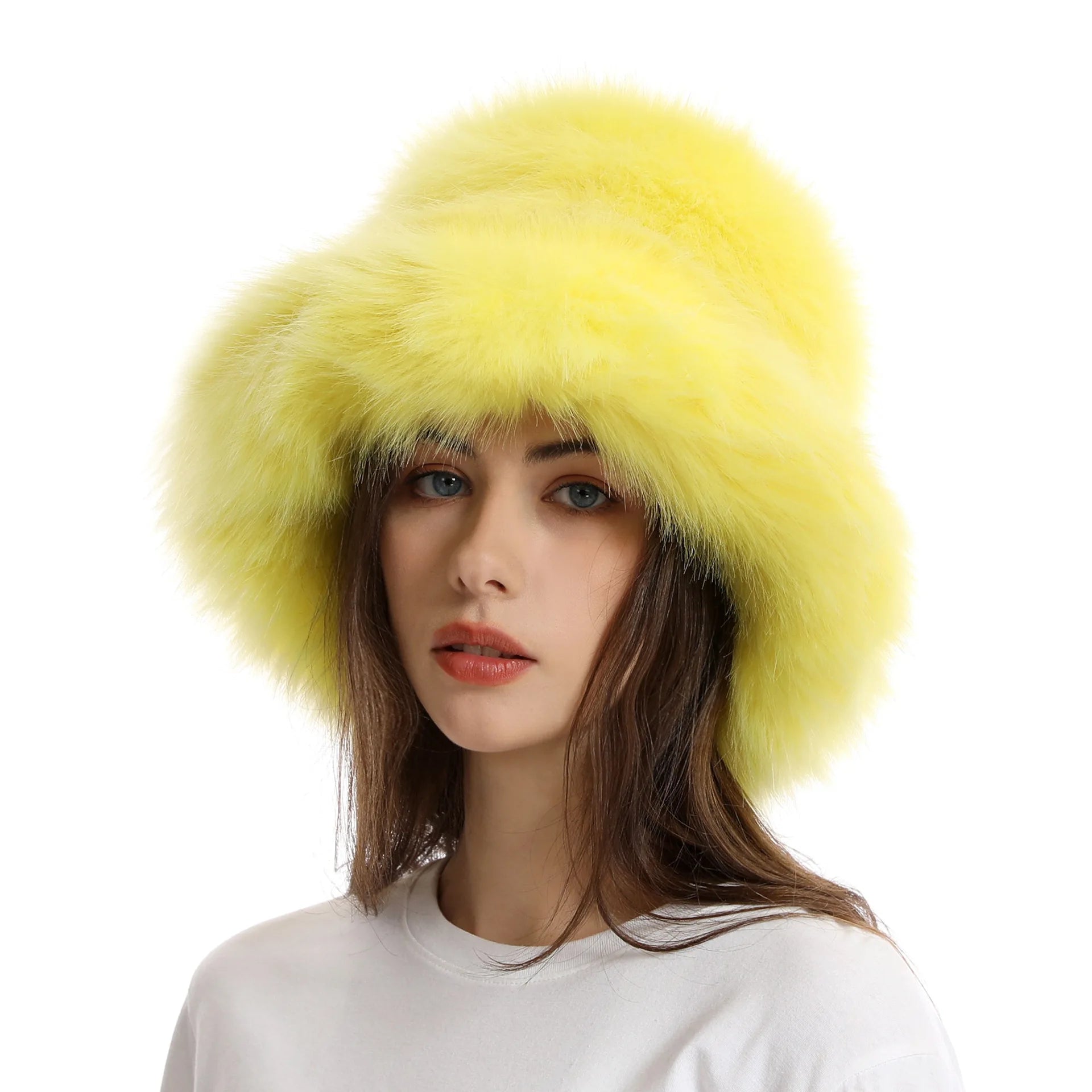 Aiertu  -  Winter Hat New Candy Color Faux Fur Y2k Warm Plush Basin Hat Unisex Bucket Hat Bob Homme Aiertu