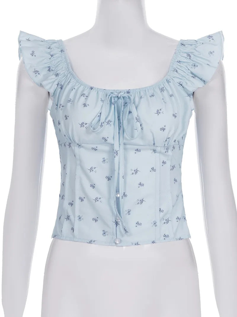 Aiertu  -  Floral Print Two Piece Set Woman Smocked Crop Top and Long Skirts Sets Shoujo Girl Style Vacation Outfits P67-GZ41 Aiertu