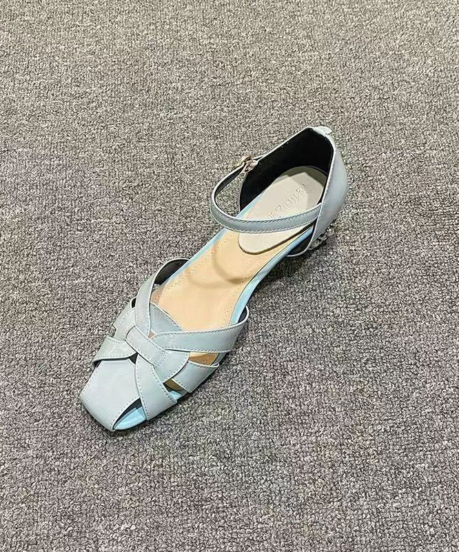 Aiertu  Classy Hollow Out Buckle Strap Flat Sandals Light Blue Aiertu