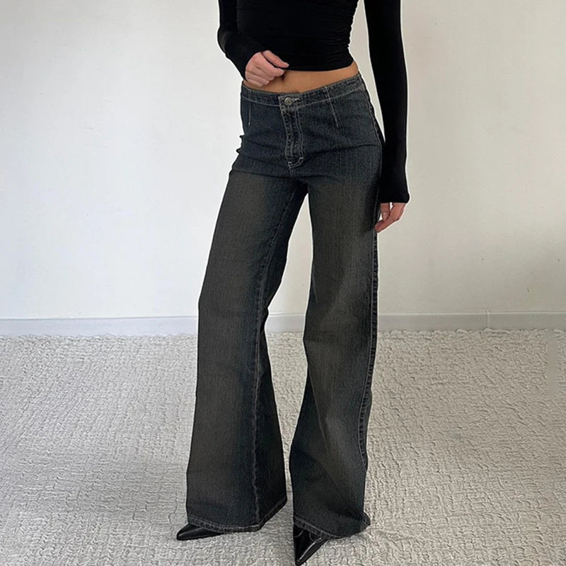 Aiertu  -  American Retro Baggy Jeans Women Fall High Street Casual Denim Pants Y2K Fashion Mid-rise Straight Trousers Outfits Aiertu