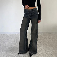 Aiertu  -  American Retro Baggy Jeans Women Fall High Street Casual Denim Pants Y2K Fashion Mid-rise Straight Trousers Outfits Aiertu