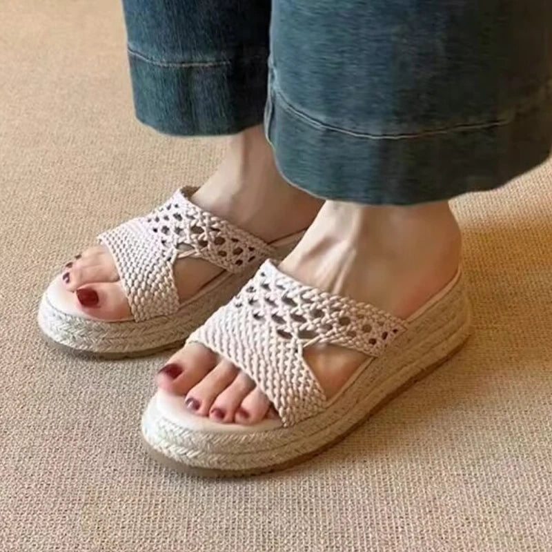 Aiertu  -  Wedges Platform Slippers Weave Women Sandals Fashion Summer Shoes New Designer 2026 Slingback Woman Flip Flops Zapatillas Mujer Aiertu