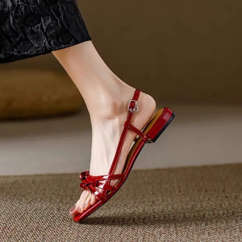 Aiertu  -  New Stunning Designer Square Toe Single Side Butterfly Red Sandals Summer New Low Heeled Women's Sandals Aiertu