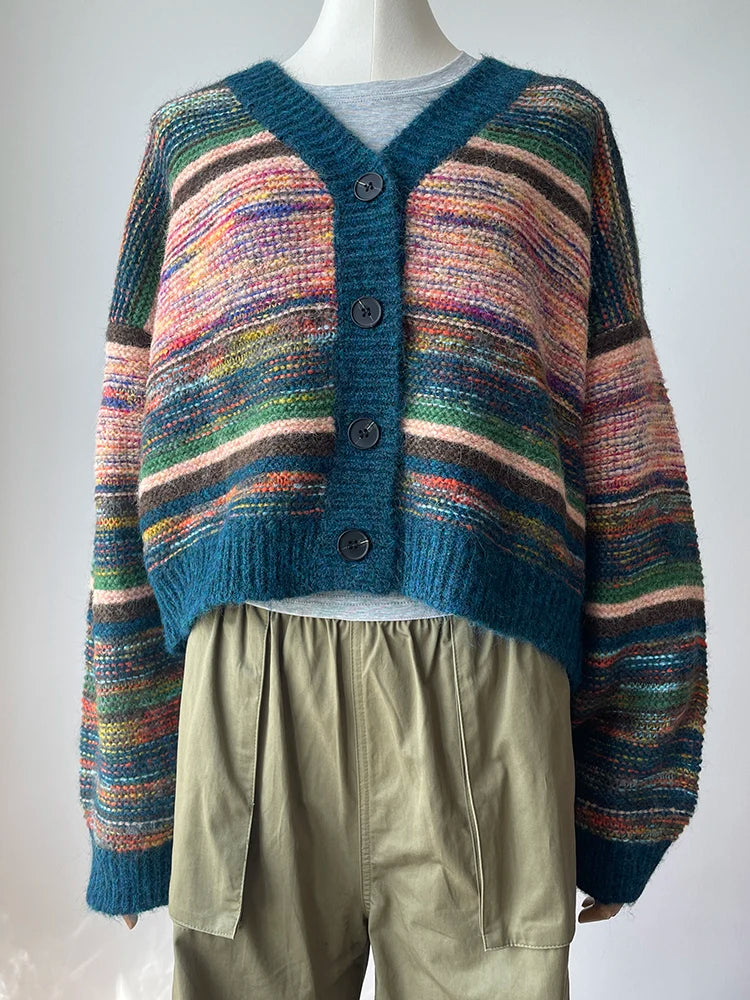 Aiertu  -  Women Multicolor Striped Cardigan Colorful Sweater Winter Fall Y2k Jumper Women Clothes Aiertu