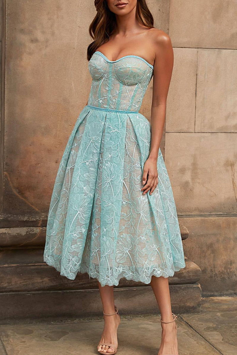 Aiertu  -Print Patchwork Strapless Irregular Dress Dresses(6 Colors) aiertu