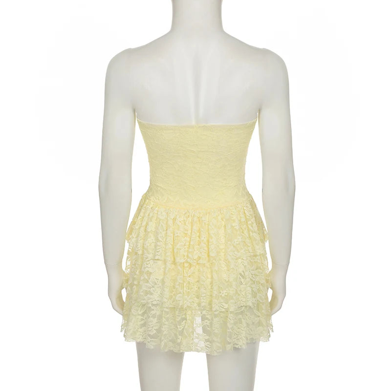 Aiertu  Holiday Slim Lace A-Line Dress Beach Style Sweet Sexy Slash Neck Sleeveless Mini Dresses For Women 2025 Summer Fashion Aiertu