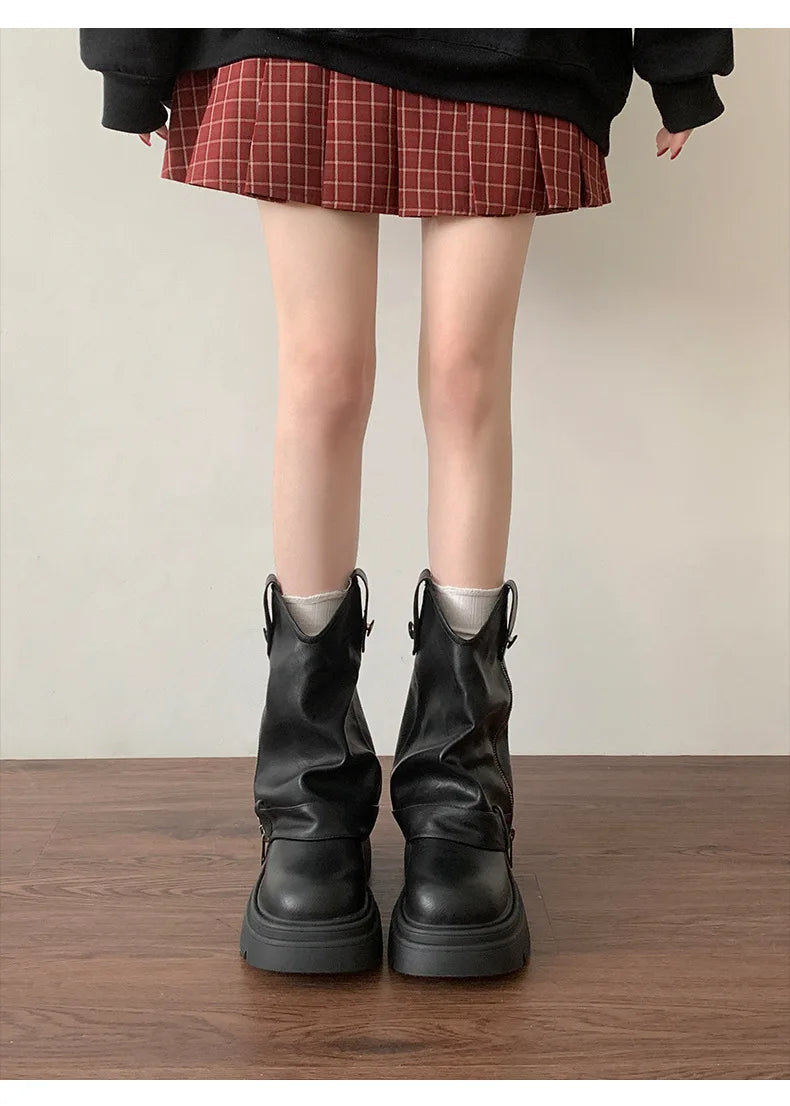 Aiertu    -  Autumn Women's Knee High Boots Western Round Toe Long Boots Women Western Shoes Chunky Heel Platform Women Aiertu