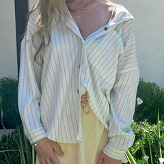 Aiertu  -  Fashion Chic Loose Stripe Women Shirt Top Buttons Long Sleeve Elegant Casual Autumn Blouse Streetwear Clothes Spring Aiertu