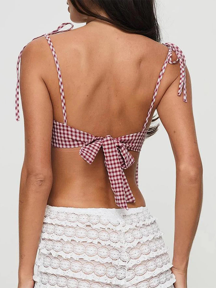 Aiertu  -  -Y2k Coquette Tops Summer Women Red Gingham Camisole Top Sleeveless Aesthetic Plaid Print Crop Top Casual T-Shirt Streetwear Aiertu