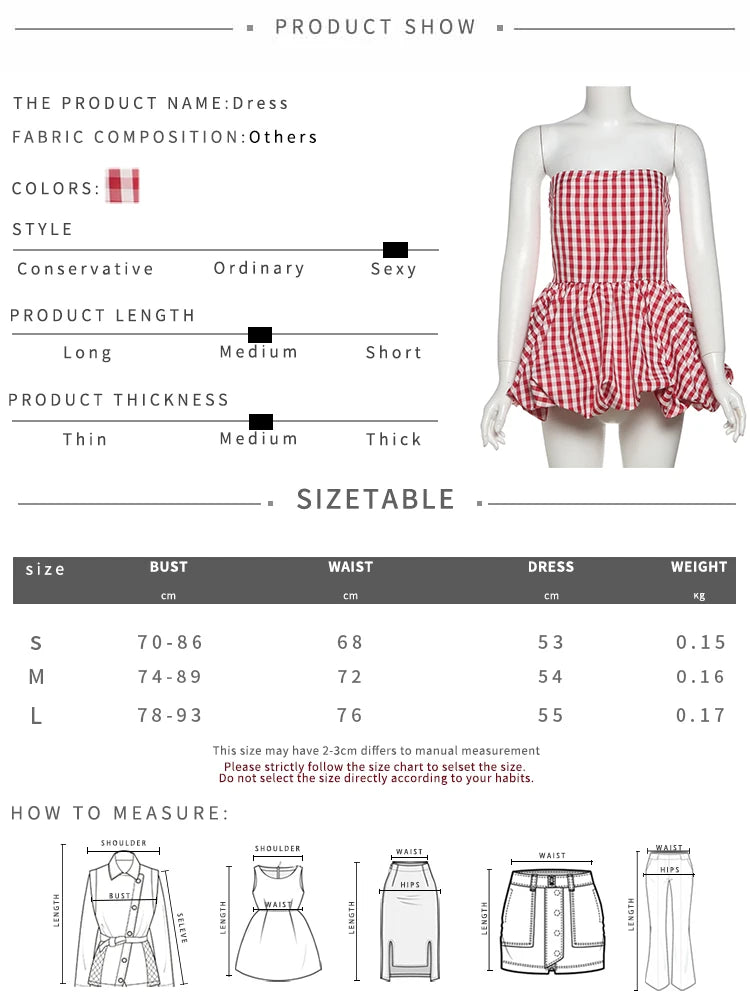 Aiertu  -  Print Red White Checkered Chest Wrap Pleated Fluffy Hem Sleeveless Backless Vacation Versatile Beach Party Trend Tops Aiertu