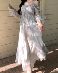 Aiertu French Fashion Print Fairy Long Dresses Women Autumn New Ruffles A-Line Party Birthday Vestidos Female One Piece Clothes Aiertu