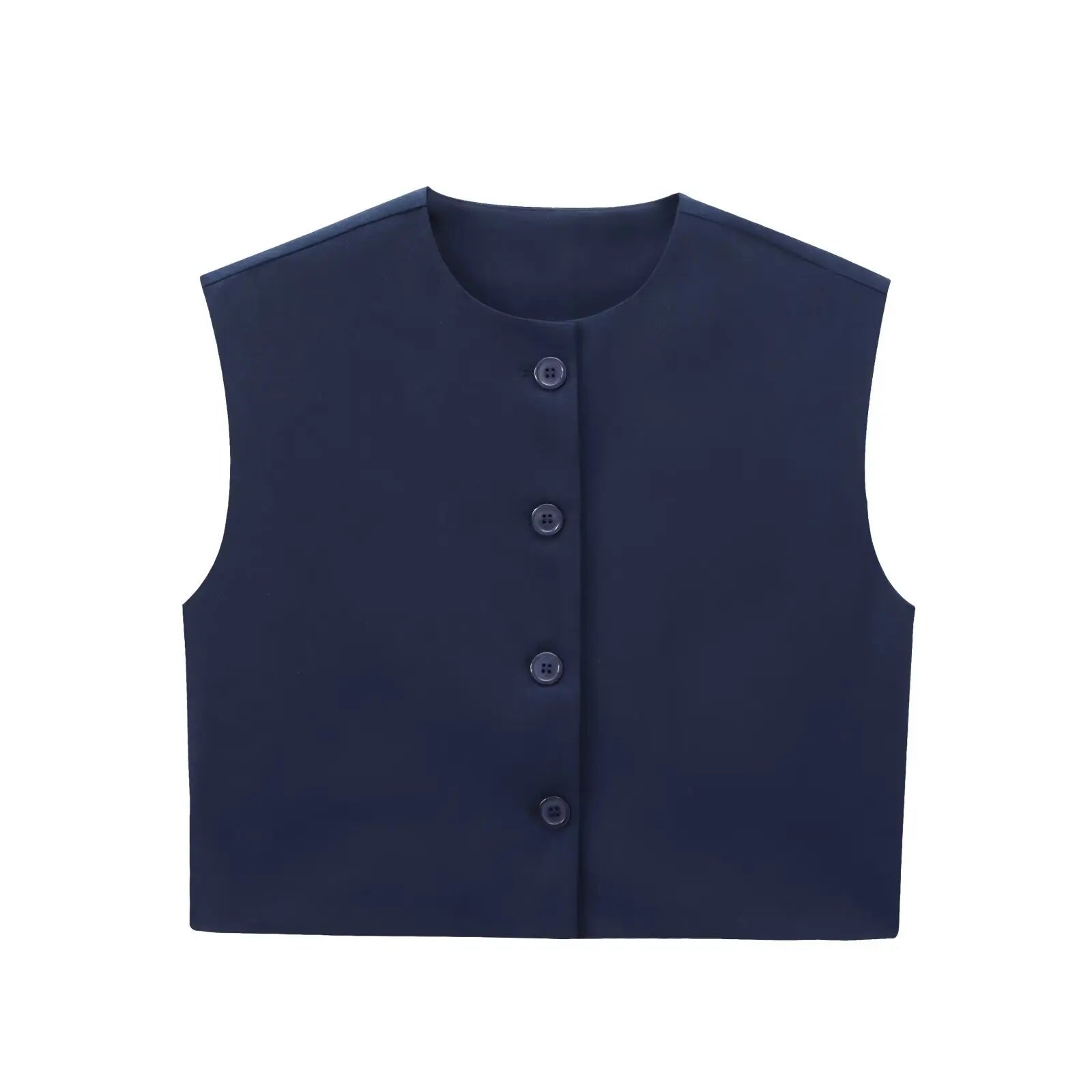 Aiertu  -  Summer Solid Color Tank Tops Women 2026 New O Neck Sleeveless Cropped Tops Elegant Fashion Single Breasted Vest Tops Clothing Aiertu