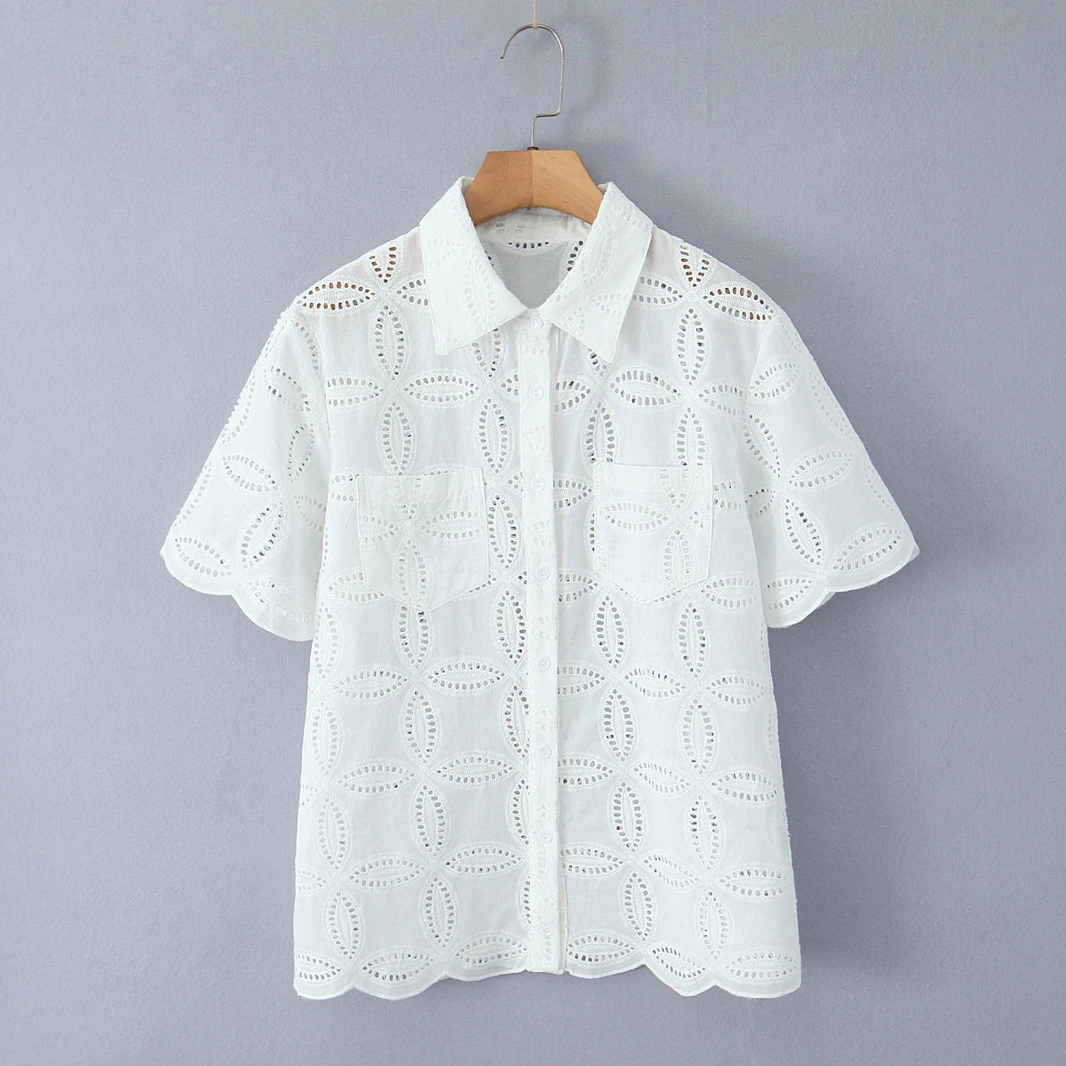 Aiertu  -  2 Pieces 1 Set 2025 Sexy Women White Embroidery Hole Loose Short Sleeve Shirt Back Zipper High Waist Package Hips Mini Skirts Aiertu