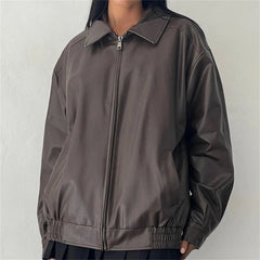 Aiertu  -  Womens Oversized Zip Up Leather Jackets Faux Motorcycle Bomber Coats Fall Fashion Outfits Winter Clothes Aiertu