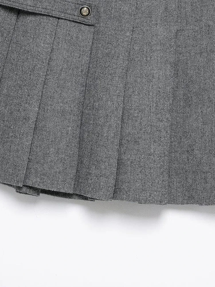 Aiertu  Women Fashion Grey Pleated Side Zipper Mini Skirt Vintage High Waist A-Line Female Chic Lady Skirts Aiertu