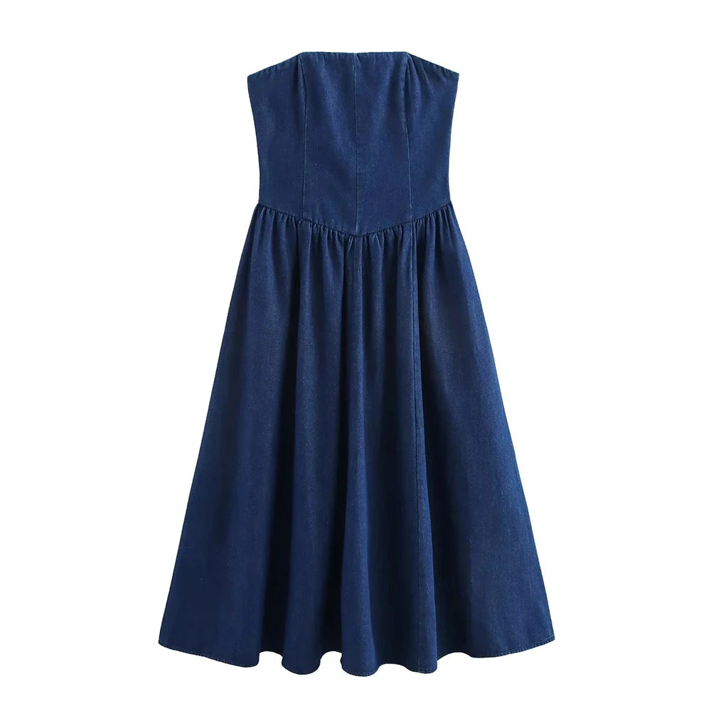 Aiertu  -  Solid Slimming Dresses for Women Strapless Sleeveless High Waist Temperament Minimalist Dress Female Aiertu