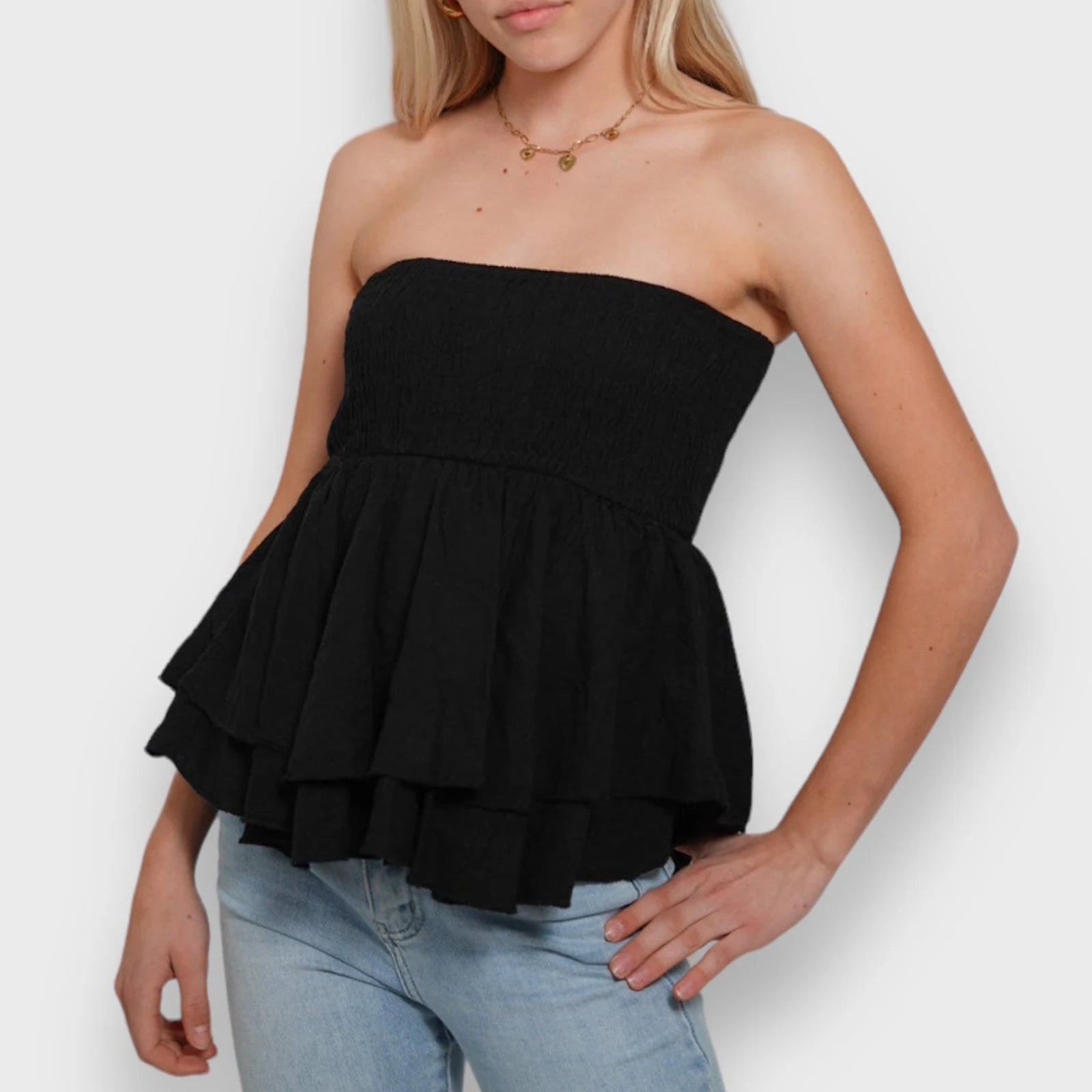 Aiertu  Summer Shirred Tube Tops for Women Off Shoulder Backless Sleeveless Layered Ruffle Vest for Party Club Aiertu