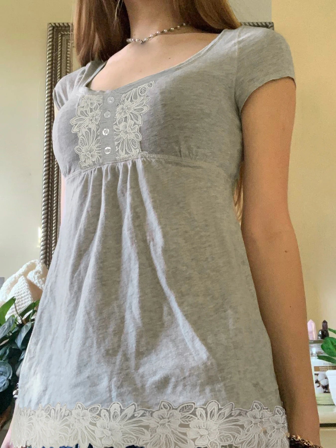 Aiertu  Cute Lace Trim Slim Simple T-Shirts Summer Sweet Basic All-Match Fashion Trendy Japanese Women’s Clothes Aiertu