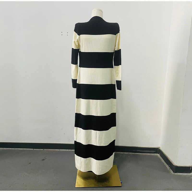 Aiertu  -  Knitted Striped Tube Tops Long Dress Long Jacket Women Set Backless Robe Long Sleeved Single Breasted Jacket Spring Summer Suit Aiertu
