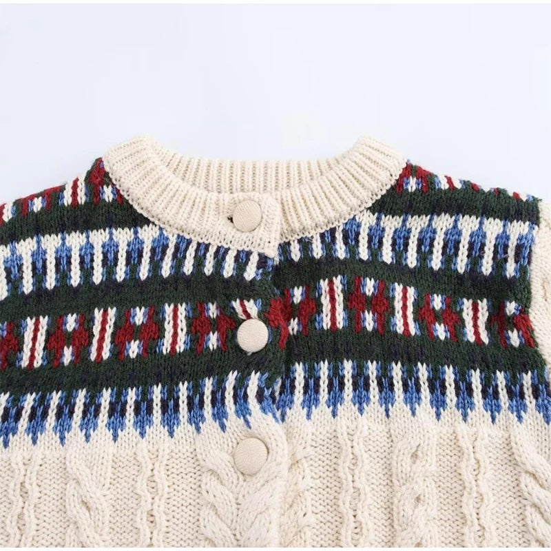 Aiertu  -  Retro Jacquard Cardigan Sweater Women Fashion Warm Single Breasted Knitted Coat Causal Female Long Sleeve Thick Outwear 2025 Aiertu