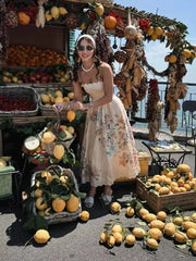Aiertu  -  Women Flower Print Hollow Waist Sling Maxi Dresses Elegant Sexy Sleeveless Backless A Line Long Dress Fashion Ladies Party Robes Aiertu