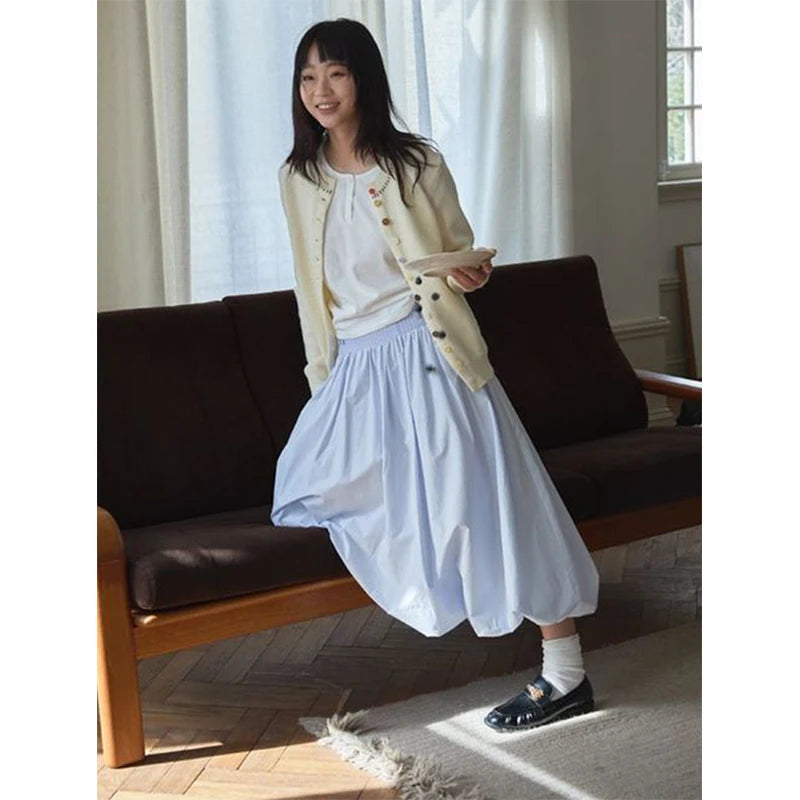 Aiertu  -  Kawaii Cute Midi Skirt Women Japanese Streetwear Ball Gown Bud Skirts Summer Fashion Harajuku Casual Design A Line Faldas Aiertu