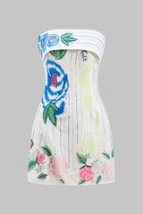 Aiertu  -Floral Print Sleeveless Zipper Strapless Mini Dress aiertu