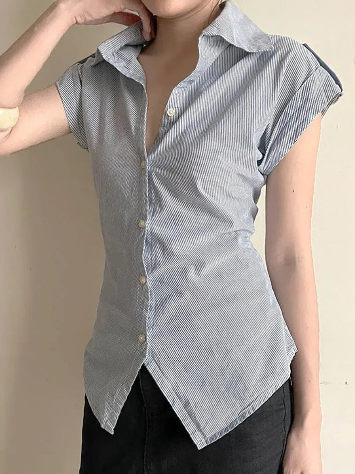 Aiertu  -Striped Contrast Slim-Fit Button-Up Shirts aiertu