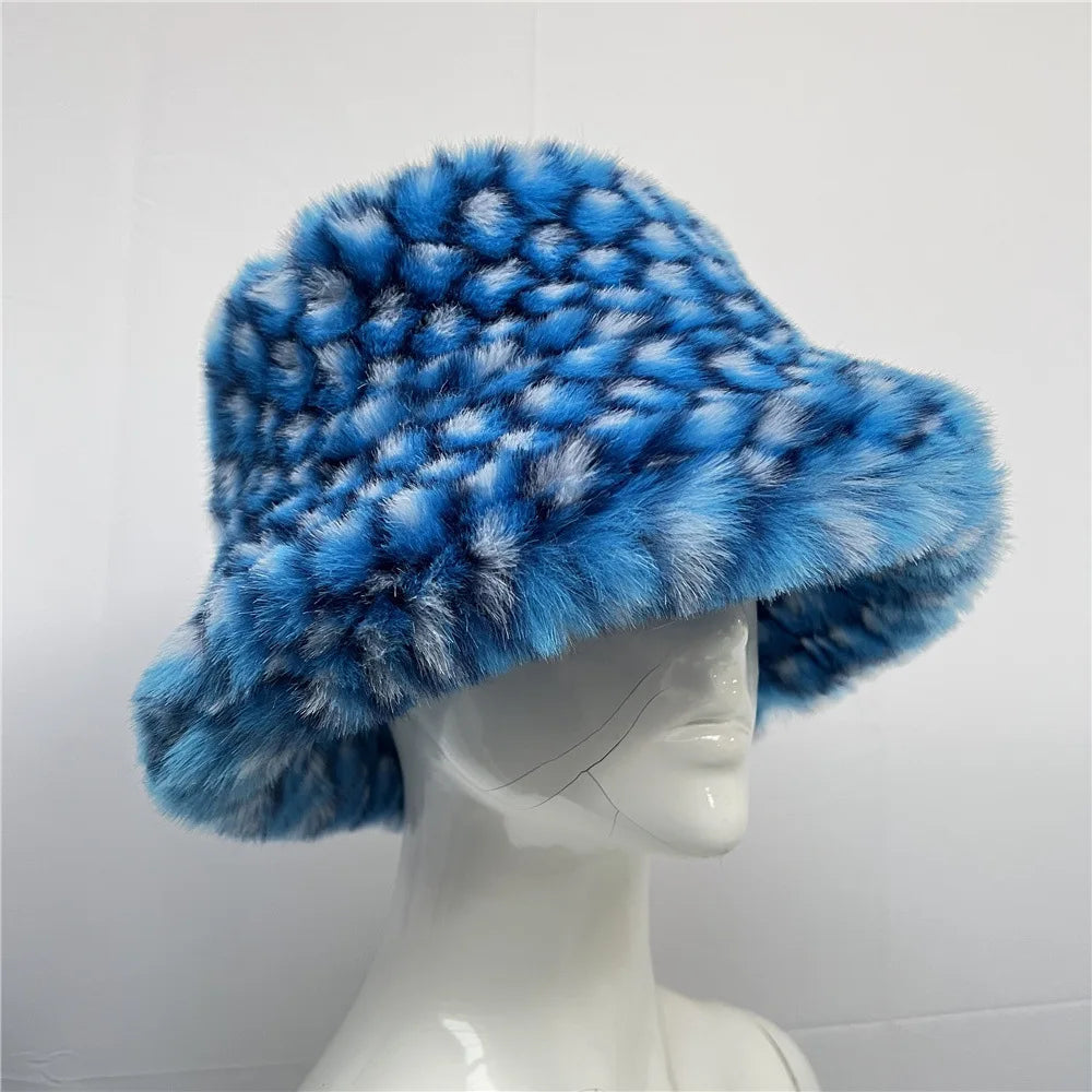 Aiertu  -  Bucket Hat Purple Winter New Candy Color Faux Fur Y2k Warm Plush Basin Hat Unisex Bucket Hat Hat Hats for Women Aiertu