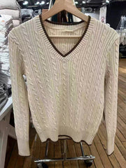 Aiertu  -  Classic Twisted Long Sleeve Sweater Women Contrast V Neck Knitted Pullover Tops Winter New American Vintage Preppy Style Jumper Aiertu