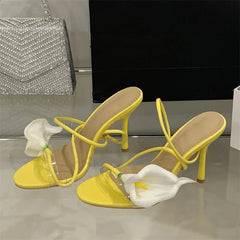 Aiertu  -   Sexy PVC Transparent Flower Narrow Band Women Sandals Street Style Open Toe Thin High Heels Party Prom Shoes Aiertu