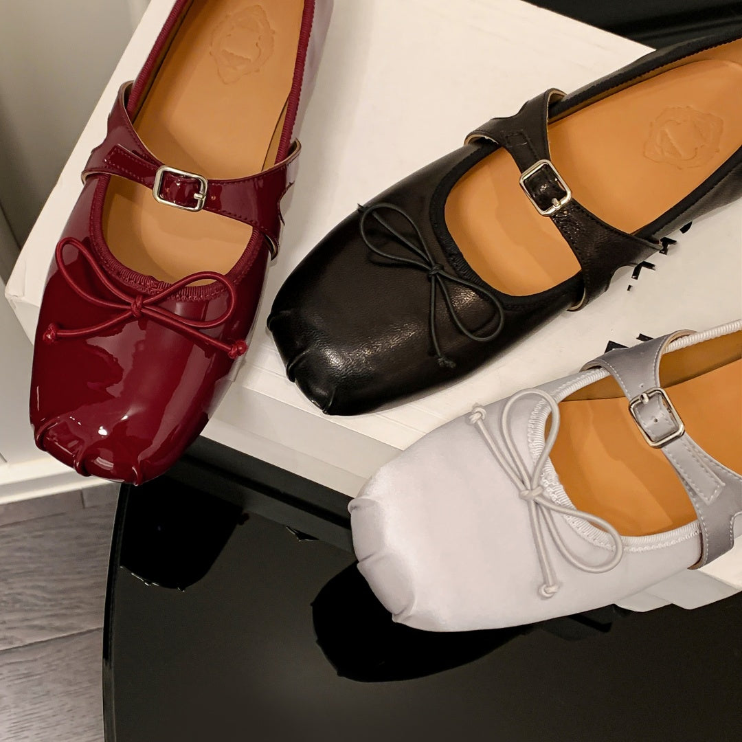 Aiertu  -  Women's genuine leather round toe slip-on Mary Jane ballet flats sweet bowtie high quality soft comfortable ballerinas shoes hot Aiertu