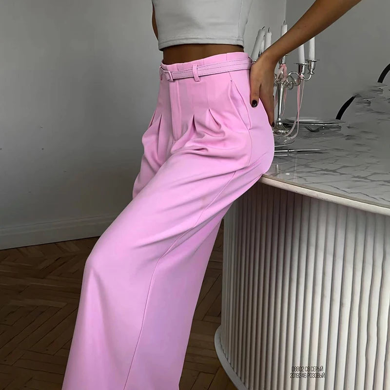 Aiertu  -  2026 Summer Slim Wide Leg Suit Pants High Waist Pants French Pink Casual Floor Towers Women's Versatile Draping Feel Trousers Aiertu