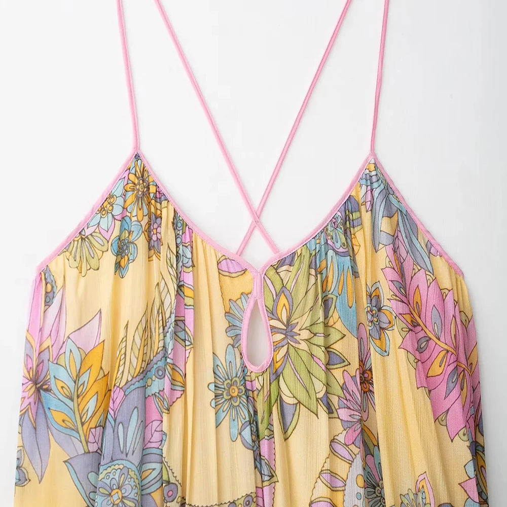Aiertu  -  Retro Printing Camisole Dresses for Women Square Collar Sleeveless Loose Waist Bohemian Casual Style Dress Female Aiertu
