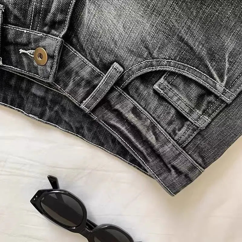 Aiertu  -  Y2k Harajuku Hot Girls Black Low Waist Denim Shorts Womens Loose and Versatile Stretch Hip Covering Slimming Jean Shorts Aiertu