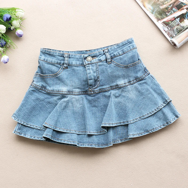 Aiertu summer inspo Ruffle Pleated Shorts Skirts Women Summer Low Waist A Line Y2K Denim Skirt Mini Short Jeans Skirts Outdoor Sex Skirt Woman Aiertu