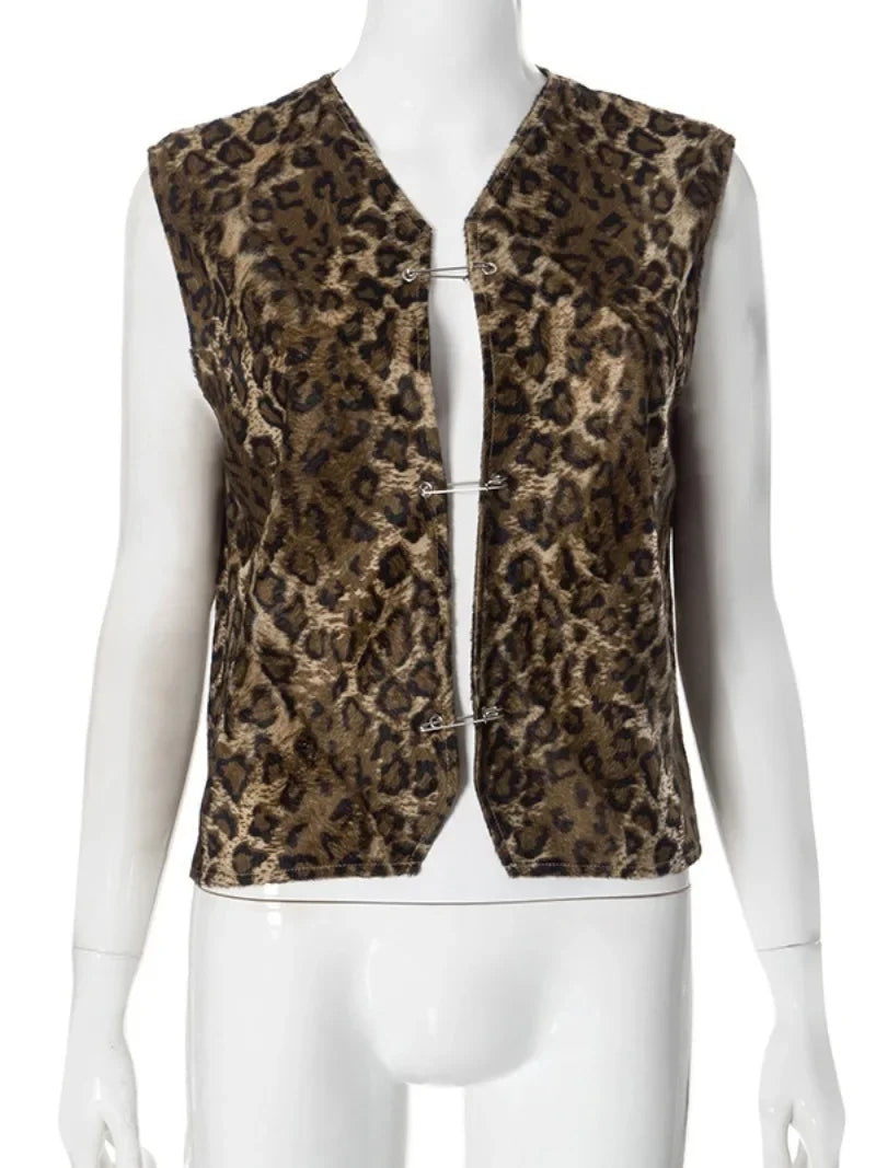 Aiertu  -  Woman Clothing Fashion Leopard Print Vest Sexy V-neck Sleeveless Cardigan Tops Streetwear 2026 Autumn Female Casual Tank Tops Aiertu