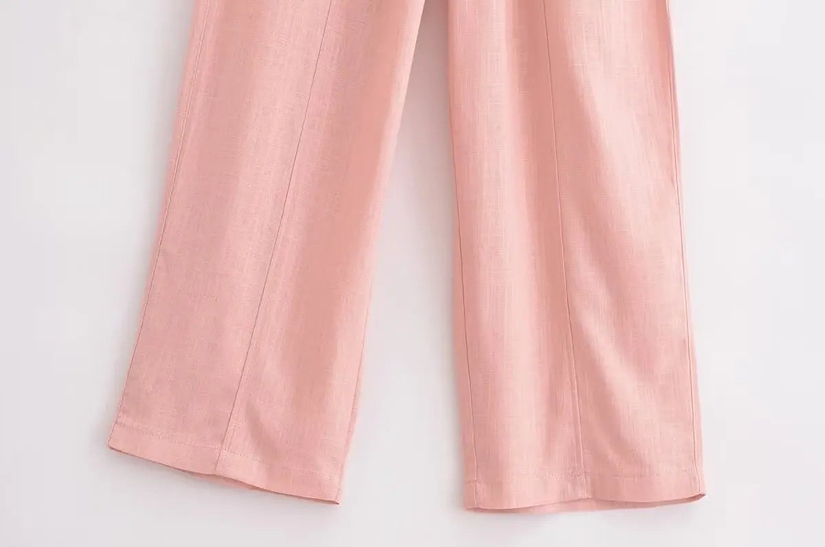 Aiertu  -  American hottie elastic high-waisted straight casual pants for women summer new linen blended bloomers Aiertu
