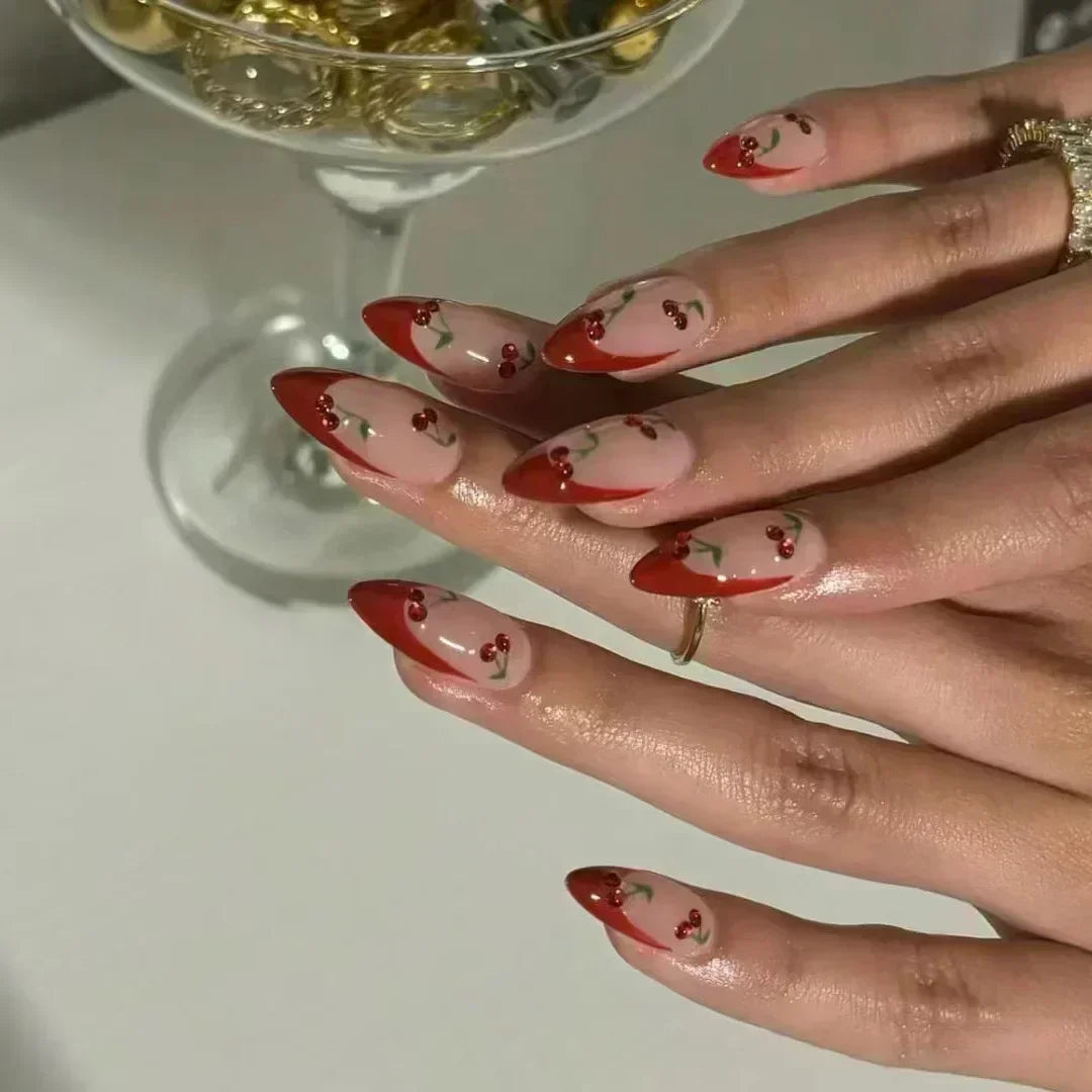 Aiertu 24Pcs Pink Almond French Press on Nails With 3D Bow ripple charms Design Fake Nails Ballerina False Nails Full Cover Nail Tips Aiertu