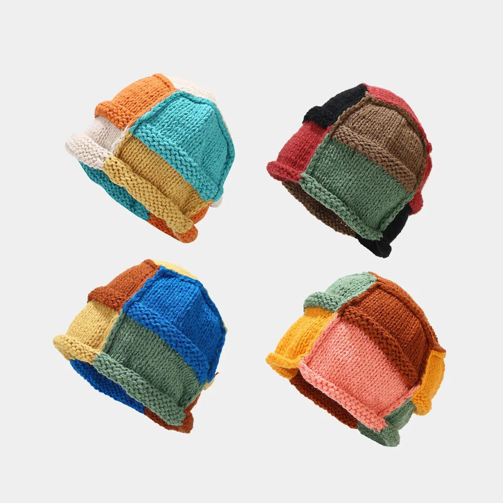 Aiertu  -  Fashion Color Patch Beanie Hats For Women Hand Crocheted Skull Caps Spring Autumn Outdoor Ear Protector Hollow Thin Knitted Hat Aiertu