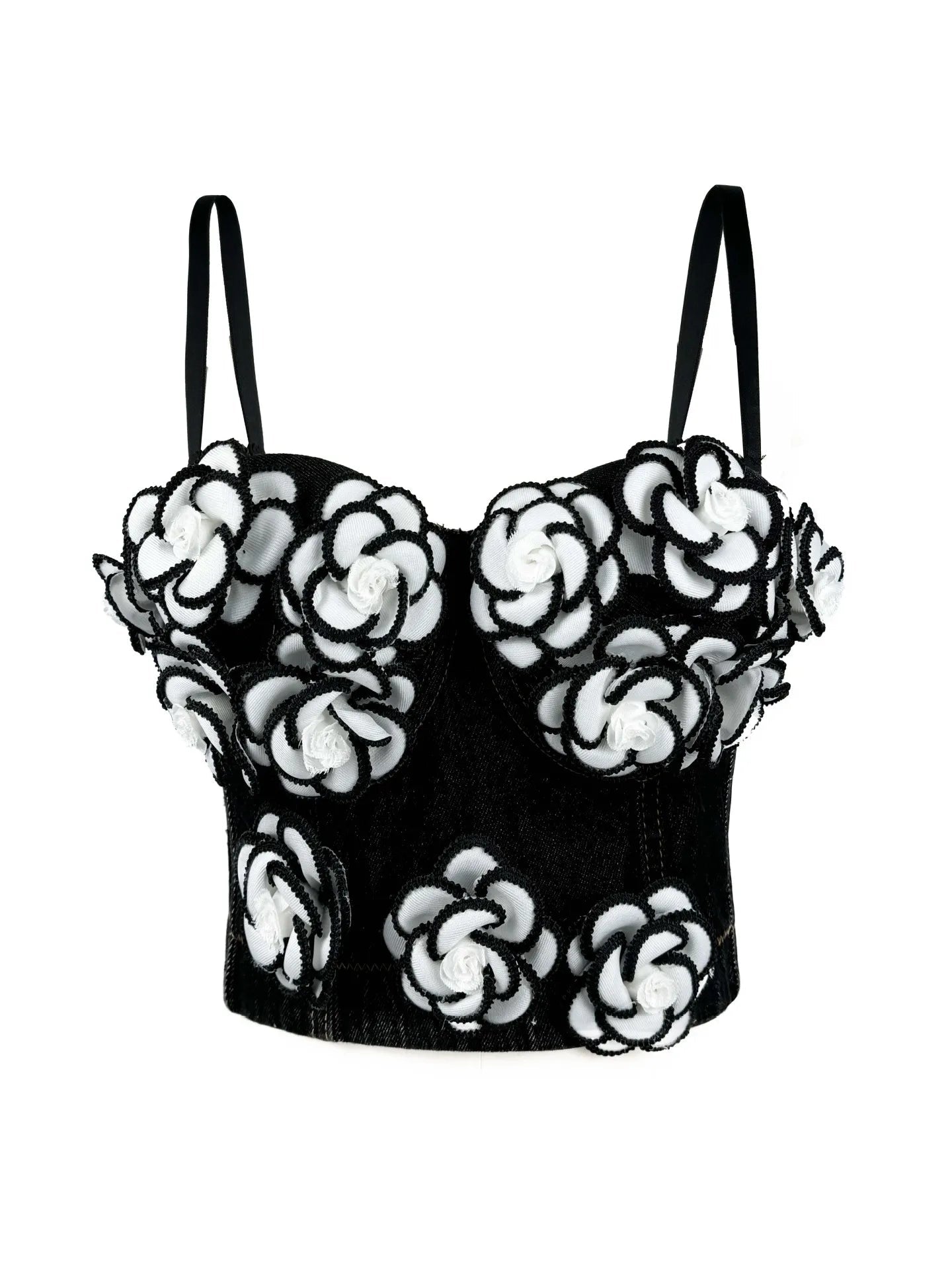 Aiertu  -  2025 Women's Handmade 3D Floral Denim Corset Bra Top Fishbone Bustier No Elasticity Push Up Bra Sexy Bralette Lingerie Aiertu