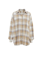 Aiertu  -  Women Vintage Long Sleeve Check Shirts Female Spring Fashion Casual Turn Down Collar Office Single Breasted Blouse Aiertu