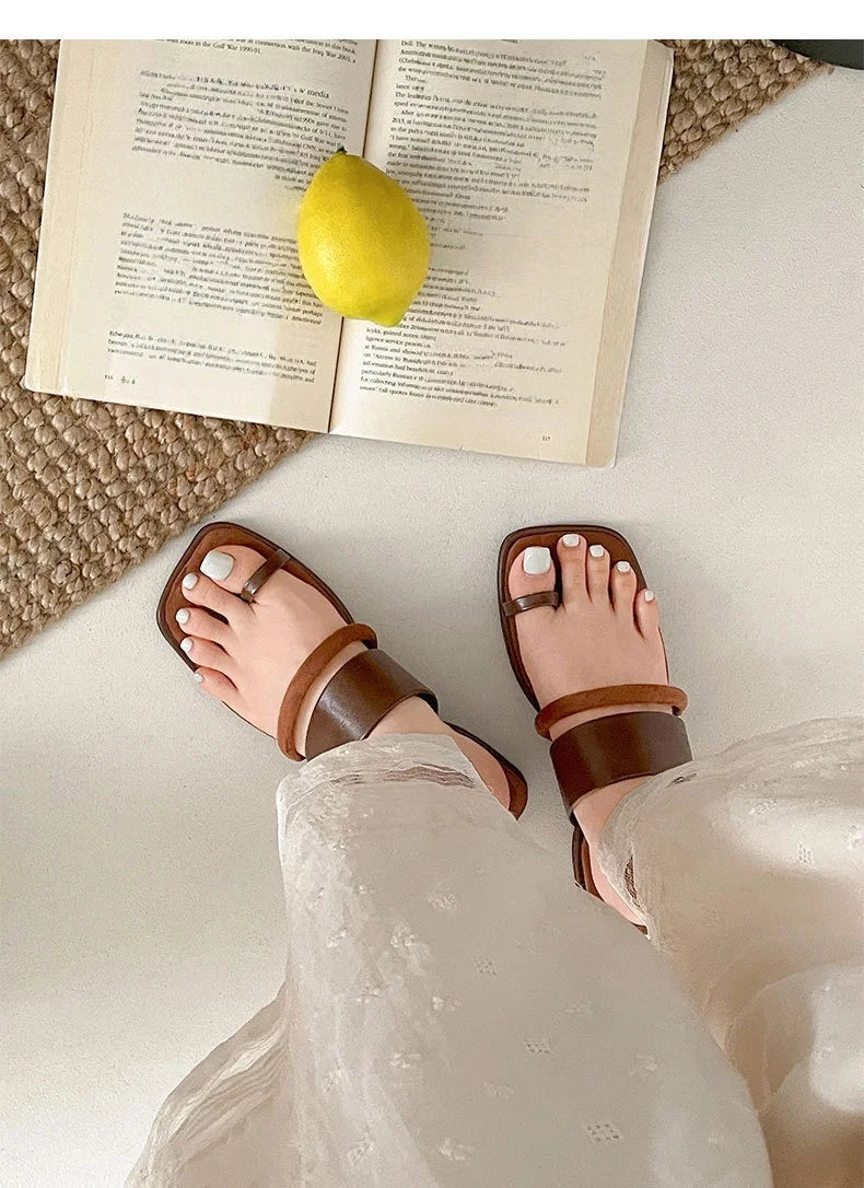 Aiertu  -  Summer Korean Style Flat Slippers New Square Head Lady Slippers Casual Outdoor Soft Non-slip One-word Cool Women Slippers Aiertu