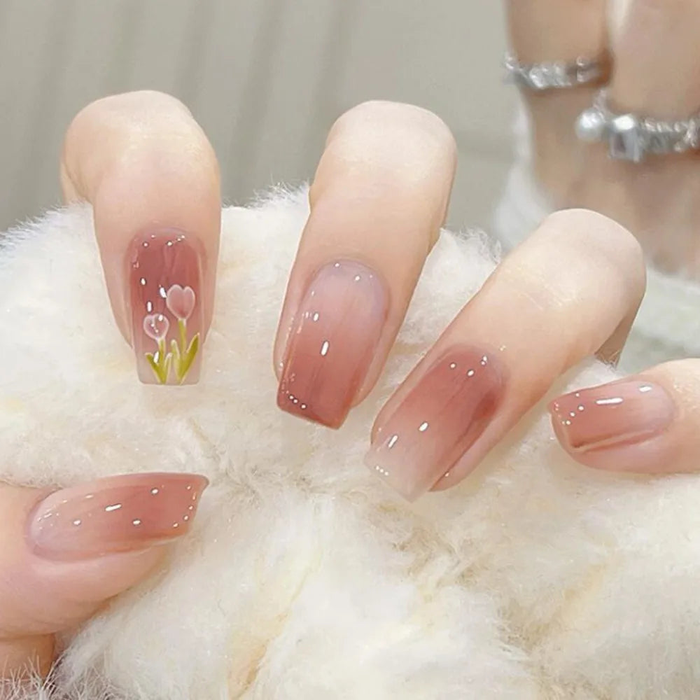 Aiertu  -  Fashion Wearable Manicure Fake Nails Gradients Bling French False Nails Glossy Full Cover Press On Nails for Women and Girls Aiertu