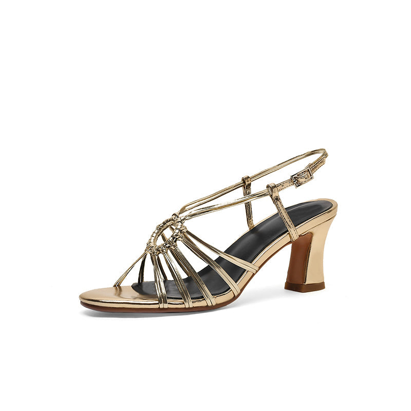 Aiertu  Buckle Strap Vintage Summer Gold Shoes For Women French Style Sandals Microfiber Ladies Shoes Female Retro Sandals Aiertu