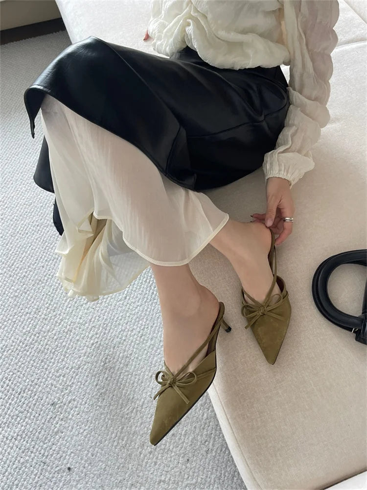 Aiertu  -  2025 New Fashion Pointed Toe Mules Women Slippers Thin Low Heels Sandals Elegant Dress Party Ladies Shoes Aiertu