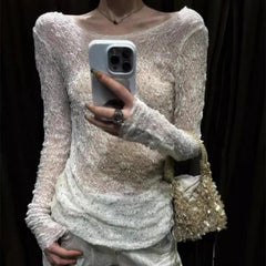 Aiertu  -  Y2k Aesthetic Sexy U Neck Backless Women Shirt 2025 White Diamond Streetwear Vintage Blouse Harajuku Fairy Bodycon Grunge Blusas Aiertu